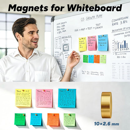 SMARTAKE 45 Pcs Refrigerator Magnets, 10x2.6mm Small Fridge Magnets, Gold