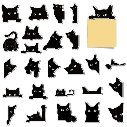 MALLMALL6 24Pcs Cute Black Cat Fridge Magnets, Novelty Gift for Cat Lover, Spring Refrigerator Magnetic Sticker Decor Accessories with Flower Bread Fish for Home Kitchen Office Locker Mailbox Door