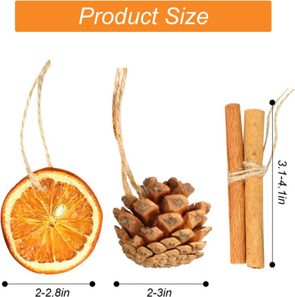 Christmas Ornaments Set, 31 Pcs Jute Tied Dried Orange Cinnamon Pinecone
