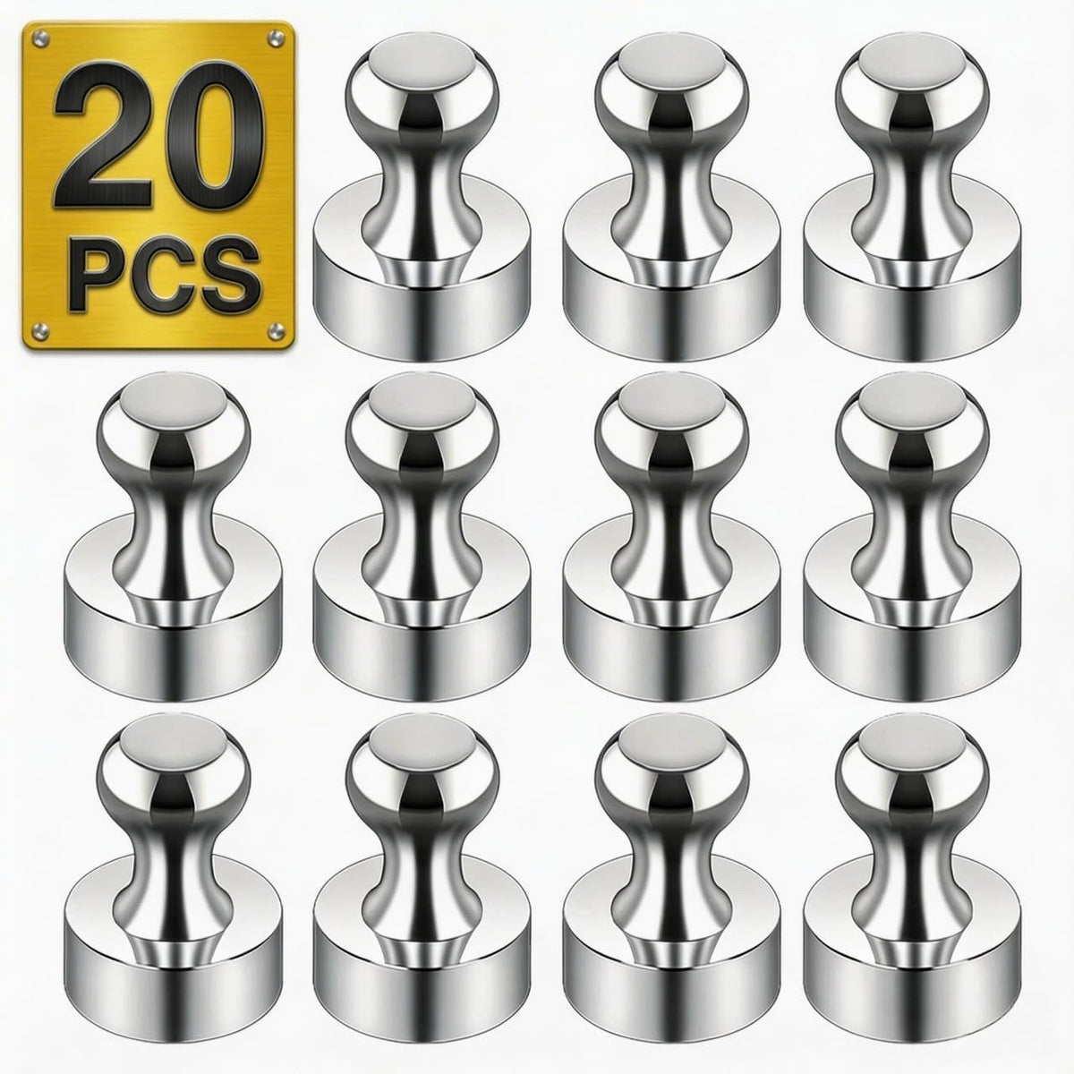 Metallic Magnets, Refrigerator Magnets, 20 Pack Black Magnetic Push Pins, Strong Fridge Magnets, Multi-use Whiteboard Magnets Perfect for Kitchen Office Classroom