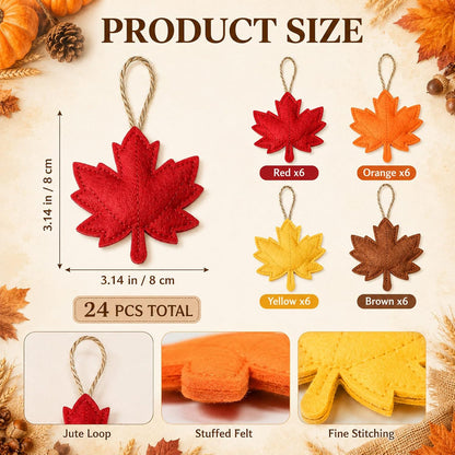 HunnmingRe 24 Pcs Fall Ornaments 3D Felt Maple Leaf Ornaments 3.15 Inch