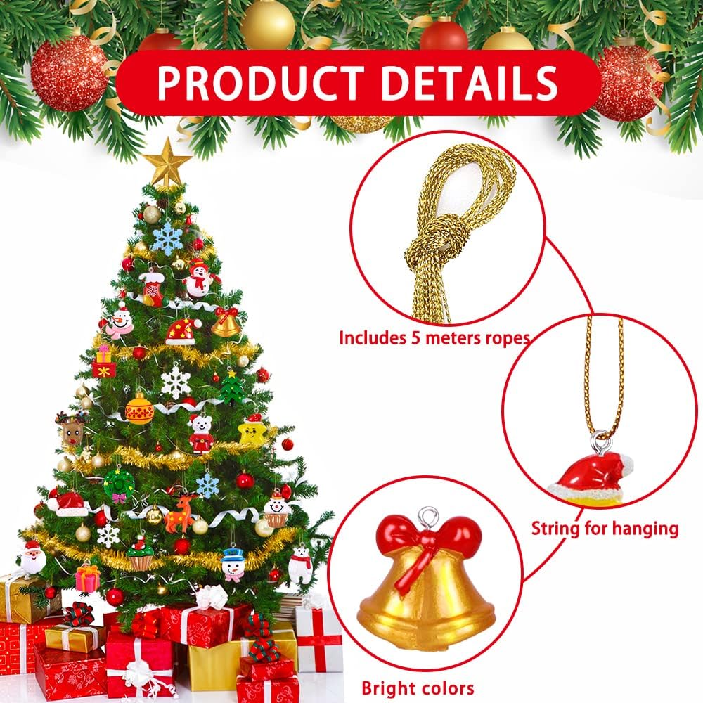 JOICEE 40PCS Mini Christmas Tree Hanging Ornaments Tiny Resin Decorations