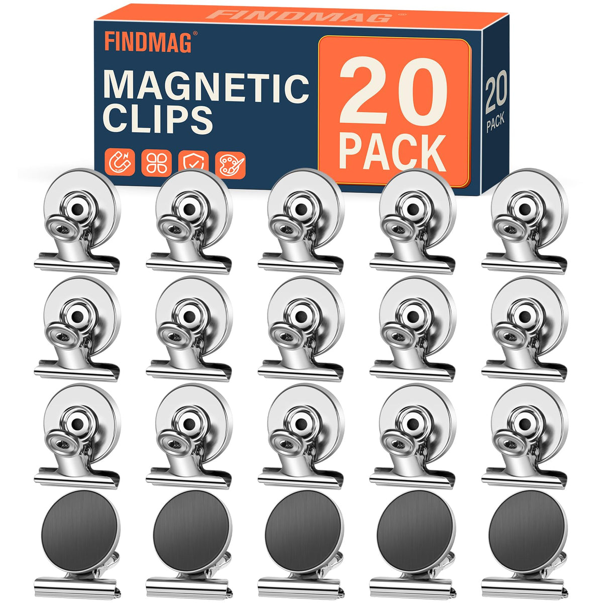FINDMAG Fridge Magnets, Colorful Magnetic Clips for Fridge Notes, 12 Pack