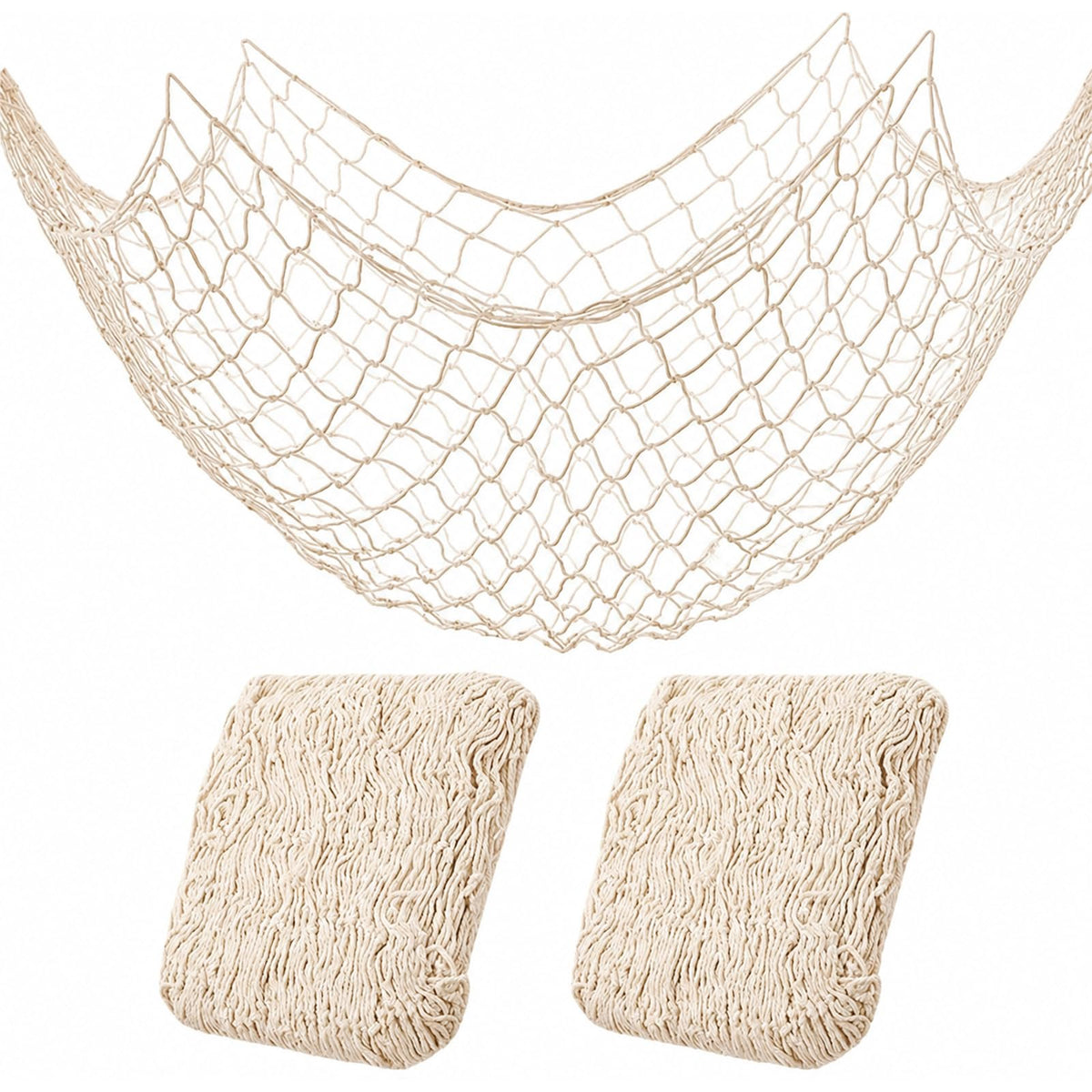 2 Pack Fish Net Decorations for Party, Natural Cotton Hawaiian Table Runner Party Fishing Net Decorative, Nautical Themed Cotton Fishnet Under The Sea Pirate Ocean Beach Decor