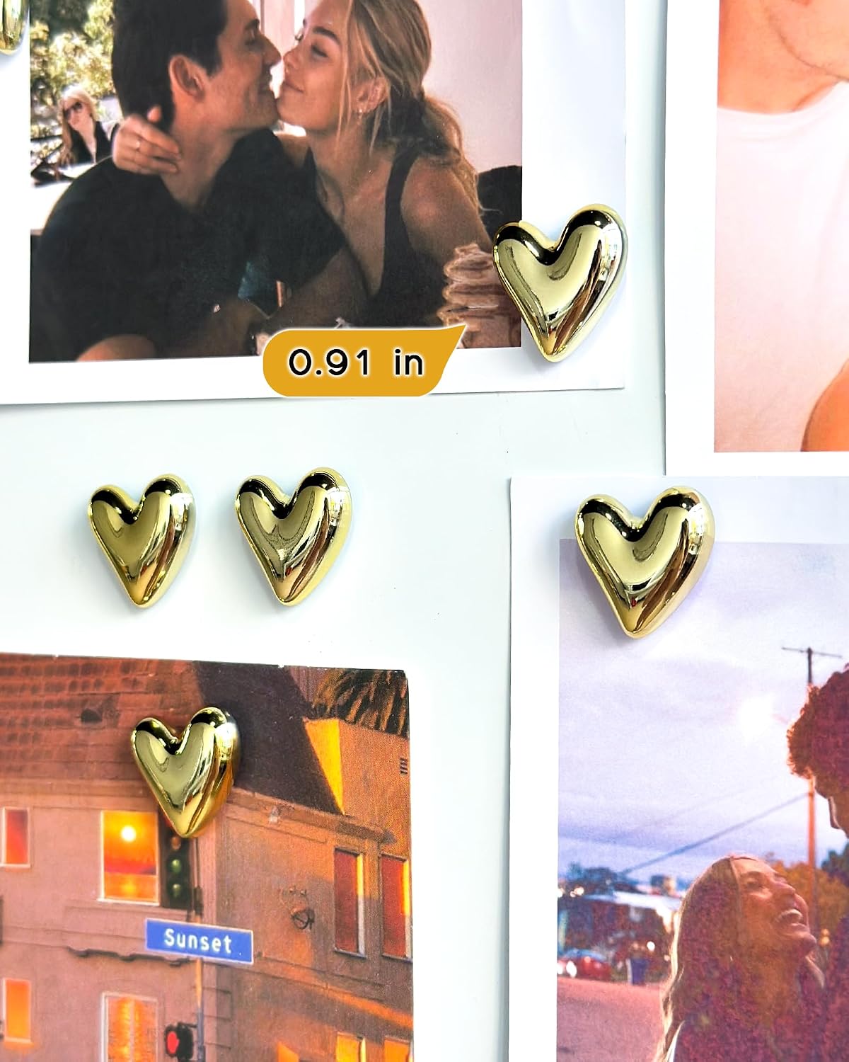18 Pcs Cute Heart Decorative Magnets，Gold Fridge Magnets，Home Kitchen Magnets Set Decorative for Office Whiteboards (18 Pcs - Gold)