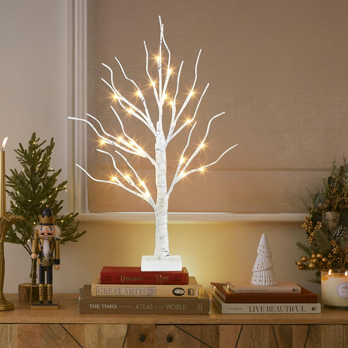 PEIDUO Artificial Tree for Christmas Decorations, 2FT Birch Tree with LED Lights, Warm White Fairy Lights Spirit Tree Lamp for Home Indoor Tabletop Centerpiece, Battery Powered, Timer