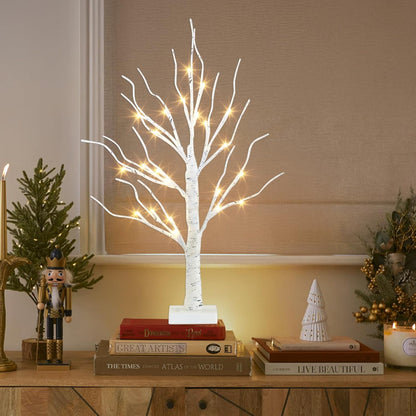 PEIDUO Artificial Tree for Christmas Decorations, 2FT Birch Tree with LED Lights, Warm White Fairy Lights Spirit Tree Lamp for Home Indoor Tabletop Centerpiece, Battery Powered, Timer