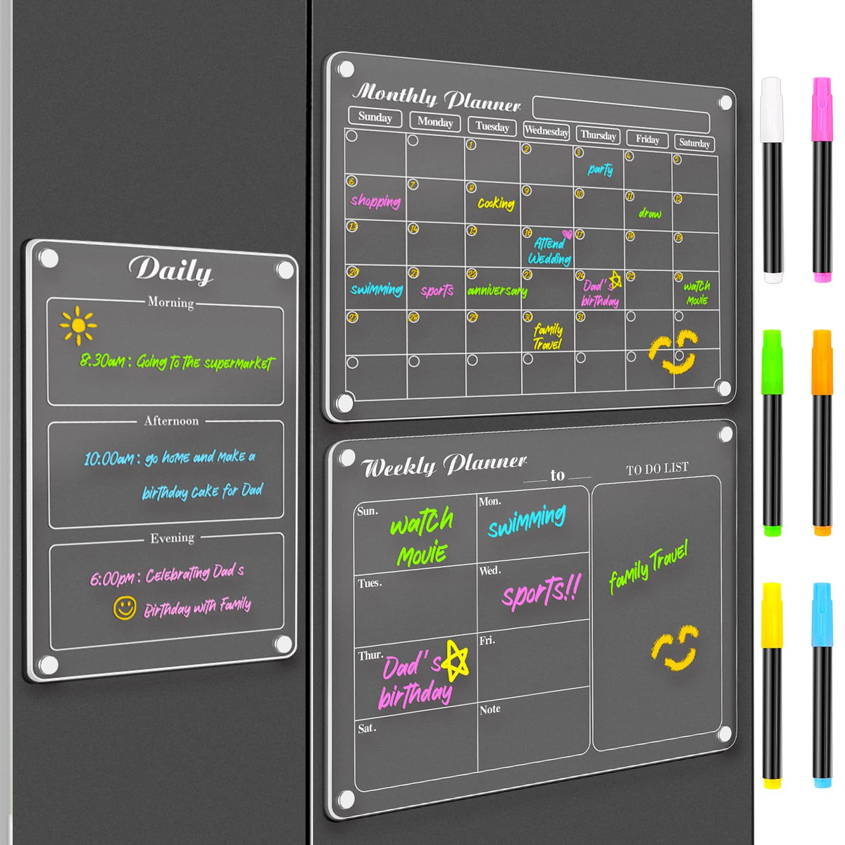 DIYMAG Magnetic Calendar for Refrigerator 4PCS Fridge Magnet Clear Acrylic