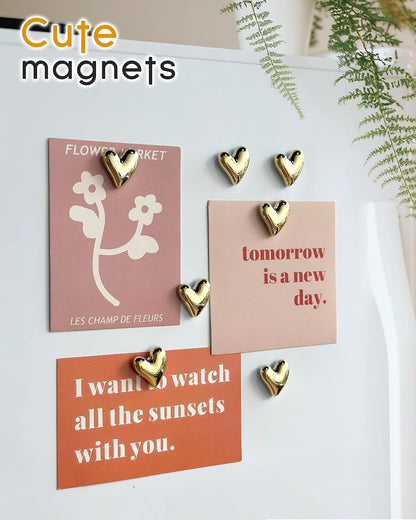 18 Pcs Cute Heart Decorative Magnets，Gold Fridge Magnets，Home Kitchen Magnets Set Decorative for Office Whiteboards (18 Pcs - Gold)