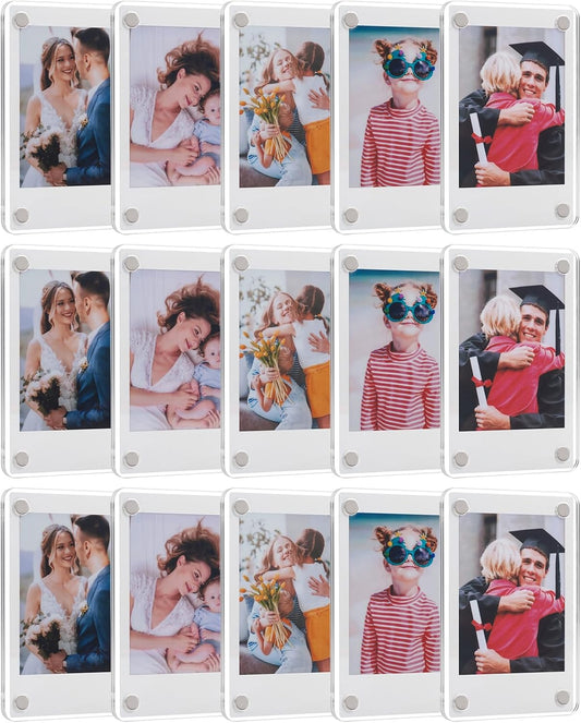 SUNEZLGO 15 Pack Acrylic Fridge Magnetic Frame for Polaroid, 2.36x3.54 In Mini Picture Frames for Fujifilm Instax Mini, Double Sided Photo Refrigerator Magnet Picture Frame Clear Picture Display Frame