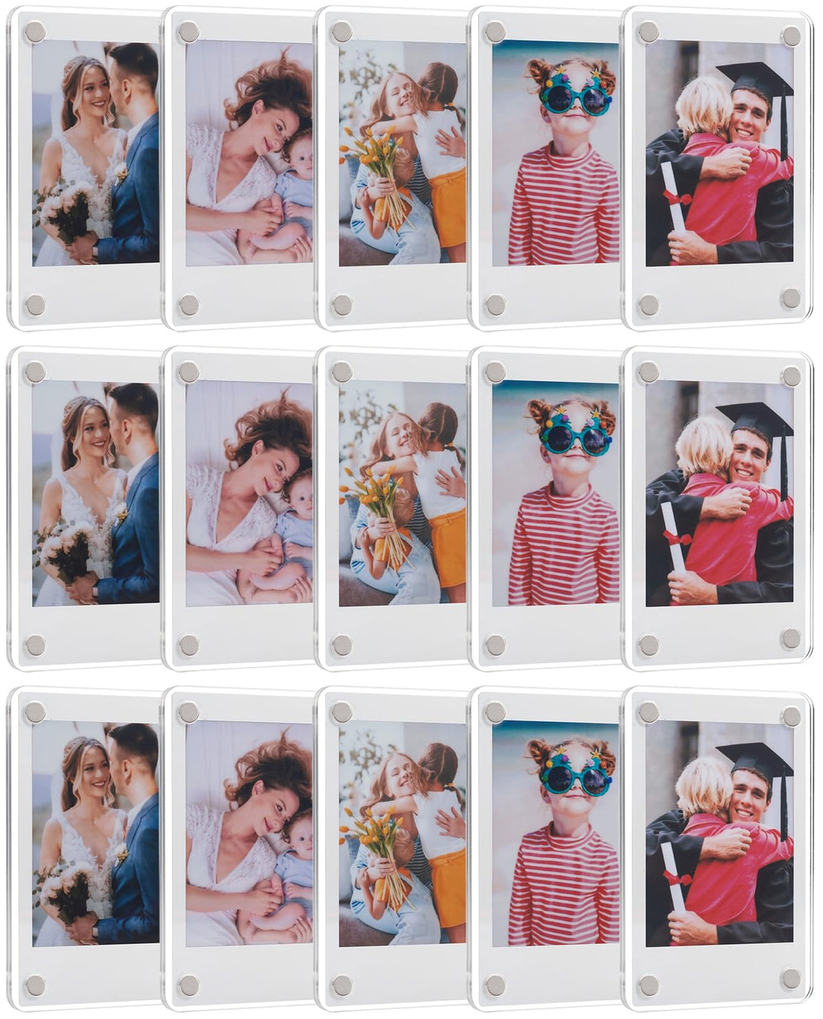 SUNEZLGO 15 Pack Acrylic Fridge Magnetic Frame for Polaroid, 2.36x3.54 In Mini Picture Frames for Fujifilm Instax Mini, Double Sided Photo Refrigerator Magnet Picture Frame Clear Picture Display Frame