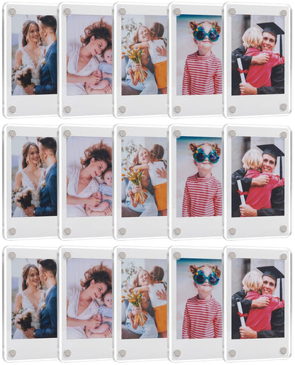SUNEZLGO 15 Pack Acrylic Fridge Magnetic Frame for Polaroid, 2.36x3.54 In Mini Picture Frames for Fujifilm Instax Mini, Double Sided Photo Refrigerator Magnet Picture Frame Clear Picture Display Frame