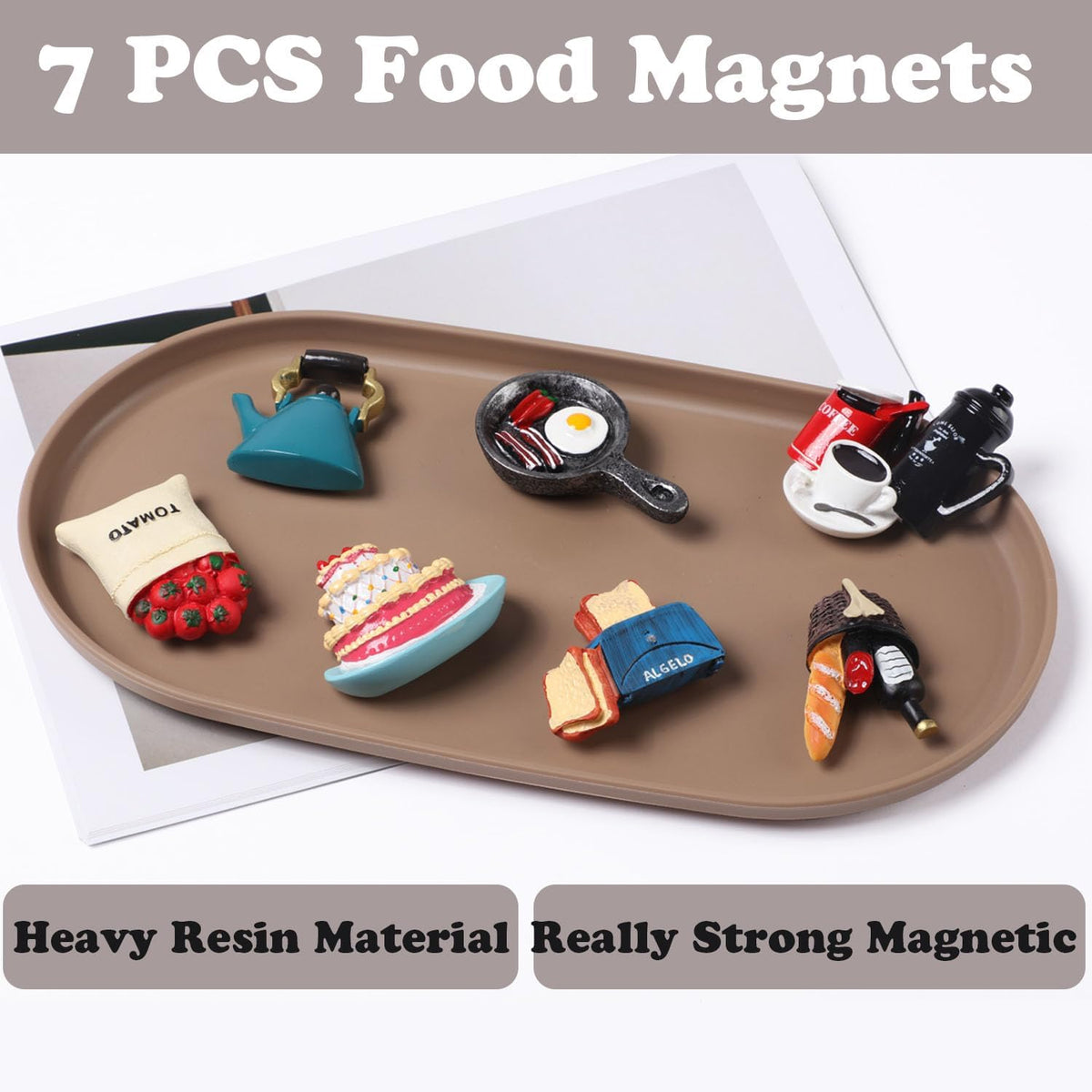 Cute Food Fridge Magnets for Fridge Cute Magnet Refrigerator Stickers for Kitchen Magnet Decorative Fun Strong Resin Magnets Home Decor Office 7PACK
