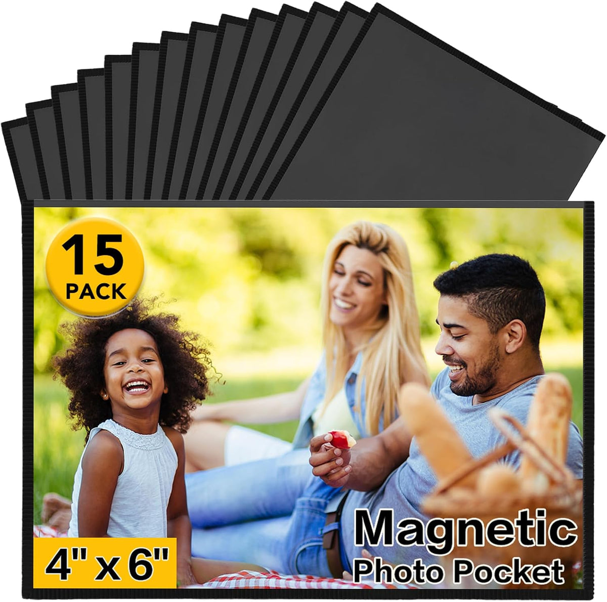 YixangDD 15 Pack Magnetic Picture Frames for Refrigerator, 4x6 Inch, Black