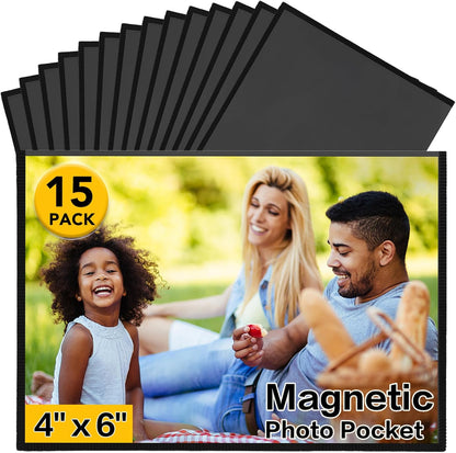 YixangDD 15 Pack Magnetic Picture Frames for Refrigerator, 4x6 Inch, Black
