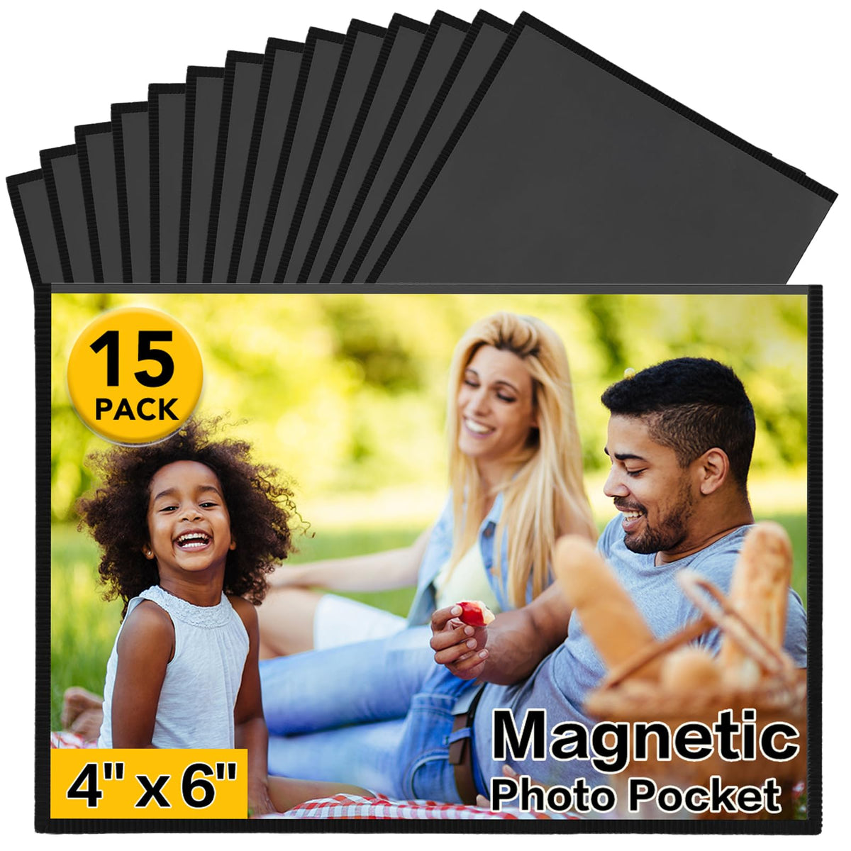YixangDD 15 Pack Magnetic Picture Frames for Refrigerator, 4x6 Inch, Black