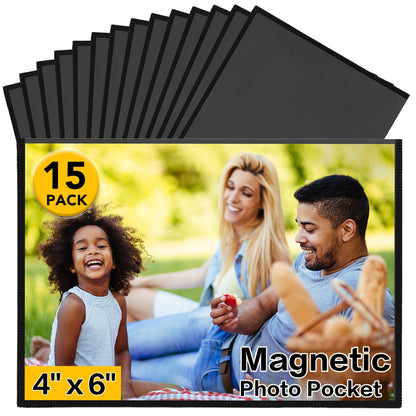 YixangDD 15 Pack Magnetic Picture Frames for Refrigerator, 4x6 Inch, Black