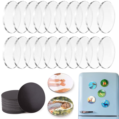 20 Pcs DIY Fridge Magnet Kit - Square Clear Acrylic Magnetic Set with Adhesive Backing for Photo,Crafts,Office,Classroom,Cabinets,Kitchen,2 Inch