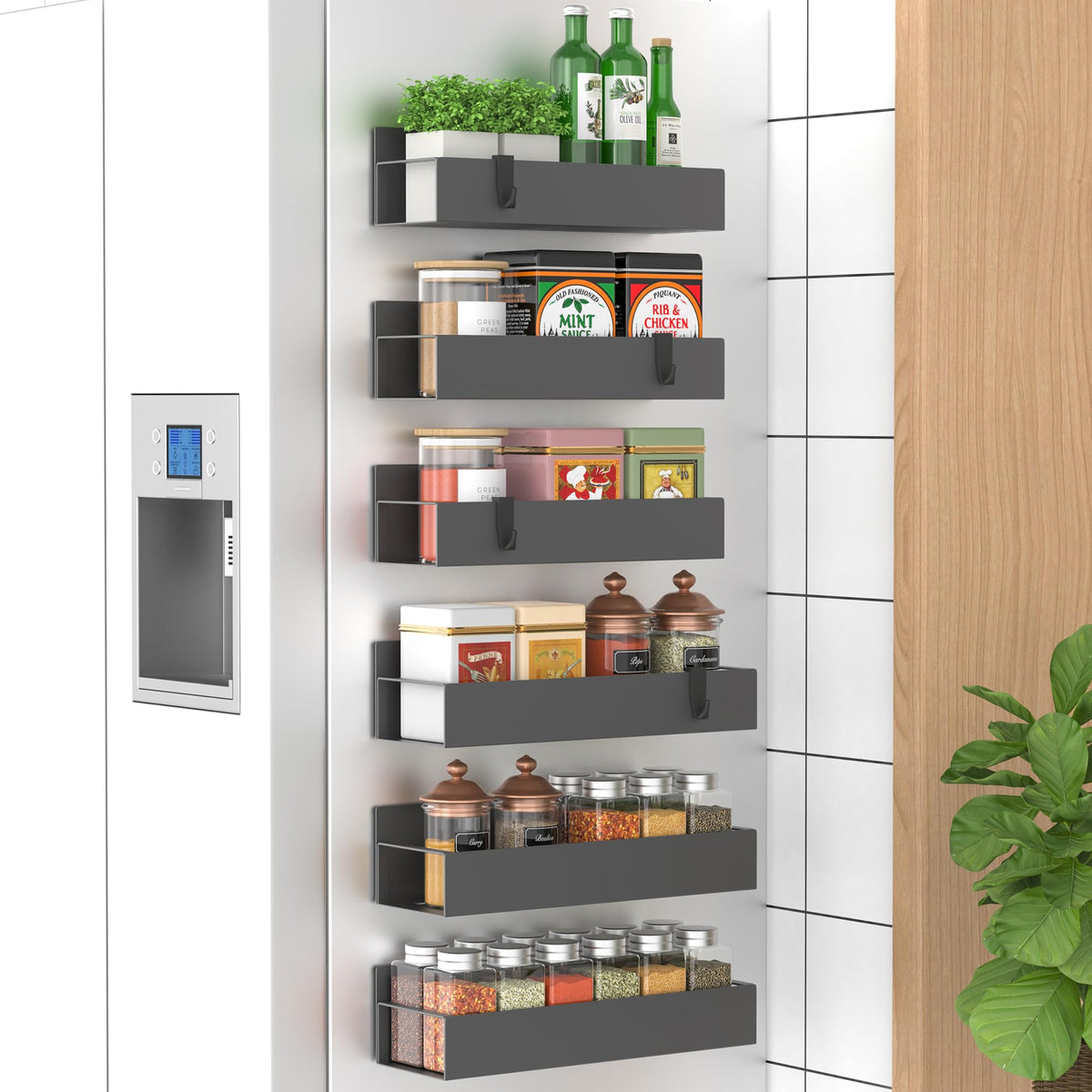 HuggieGems Metal Magnetic Spice Rack for Refrigerator Black, 4 Pack