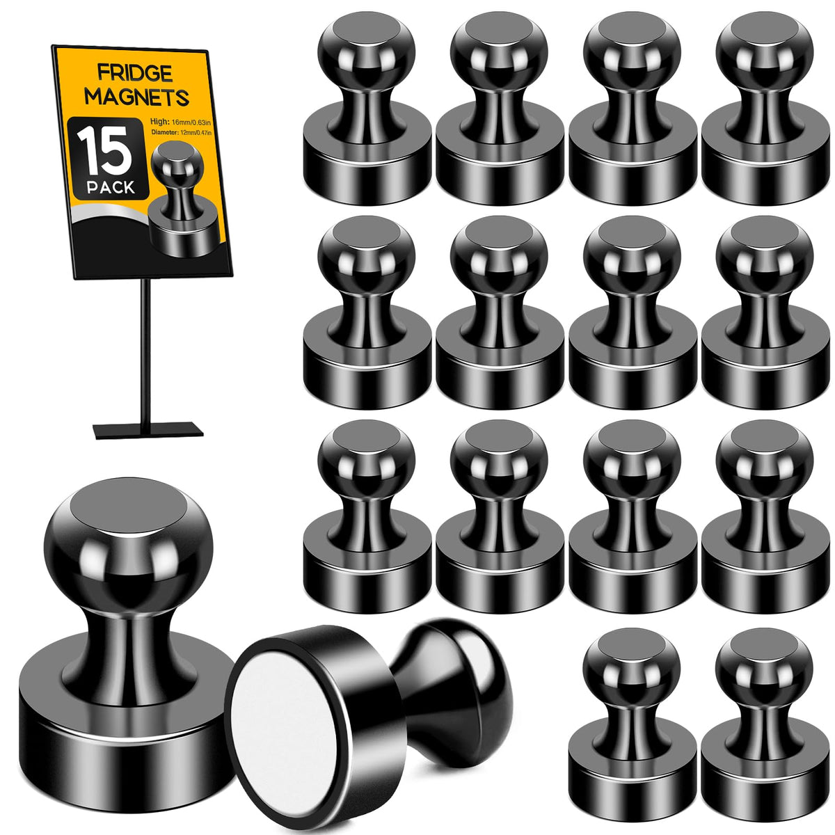 MIKEDE 30Pcs Fridge Magnets Refrigerator Magnet Strong for Pictures, Black