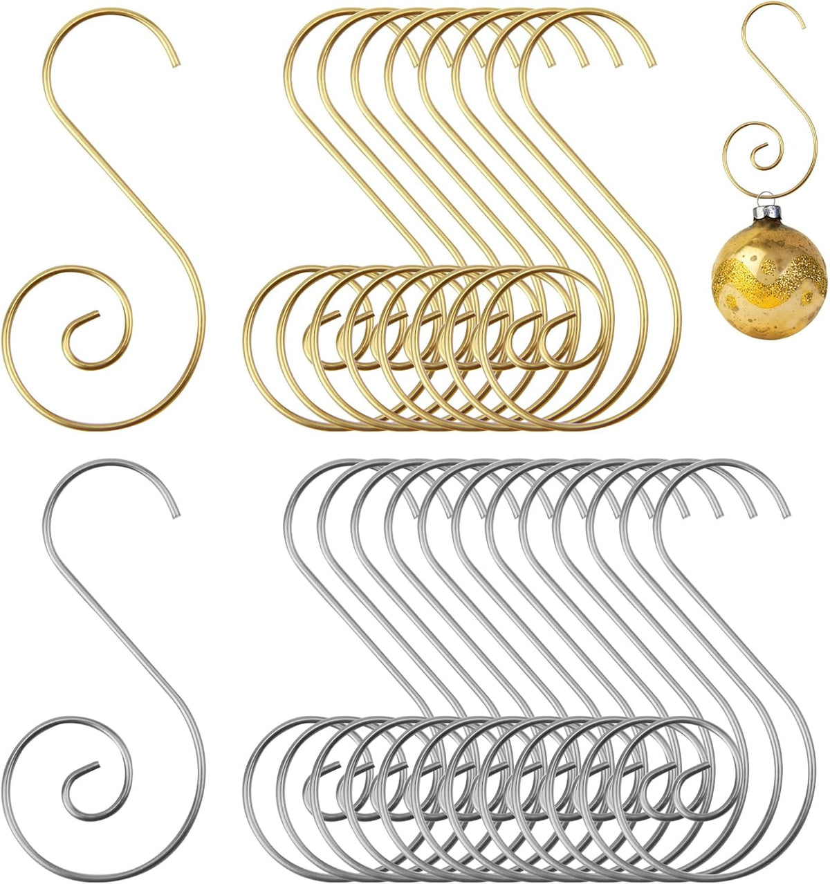 80 Pcs Christmas Ornament Hooks, Stainless Steel S Hooks for Holding Christmas Balls - Gold and Silver