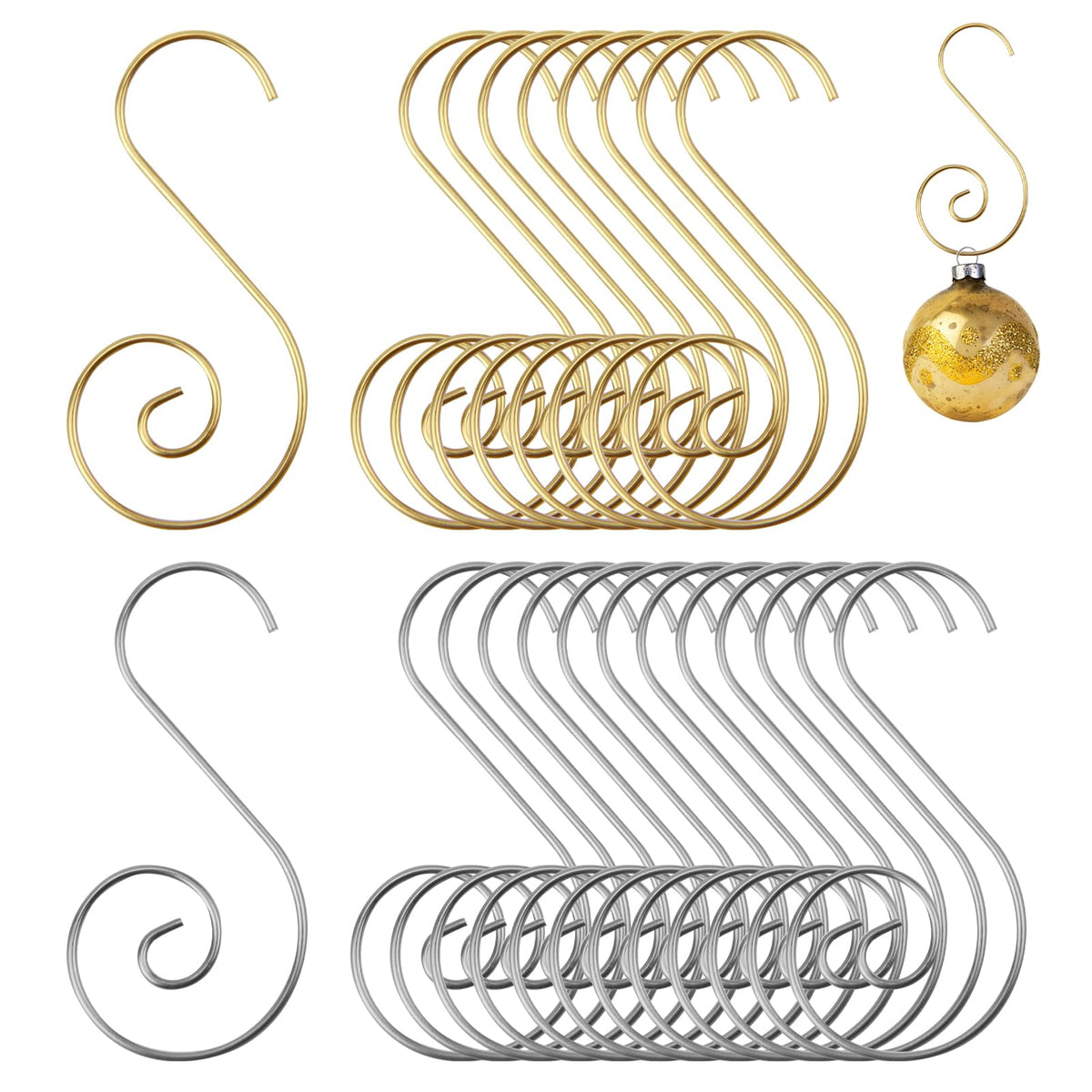 80 Pcs Christmas Ornament Hooks, Stainless Steel S Hooks for Holding Christmas Balls - Gold and Silver