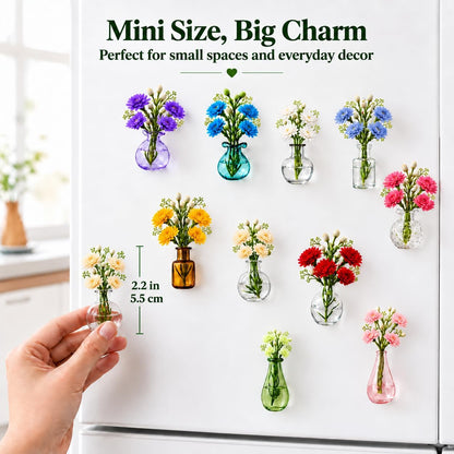 Mini Vase Magnets for Fridge, 10pack Cute Tiny Magnetic Glass Vases Refrigerator Accessories, Real Flowers Pot Magnet, Funny Aesthetic Plant Pot Locker Office Kitchen Decoration, Small Magnet Bud
