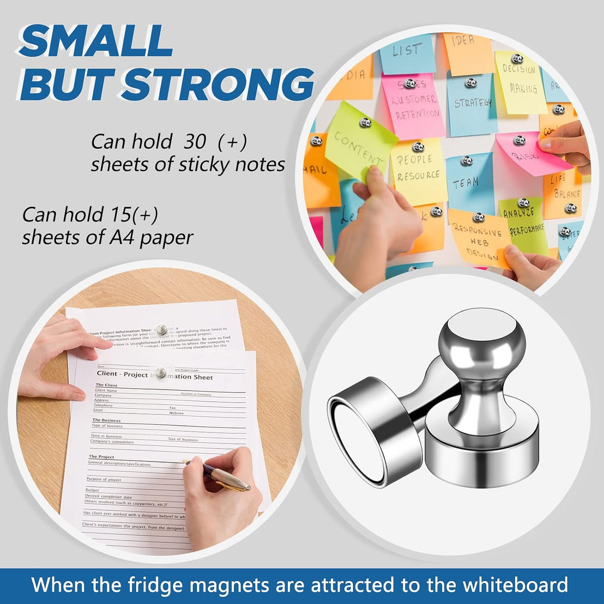 LOVIMAG Fridge Magnets 12 Pack Magnet Refrigerator Locker Whiteboard Silver