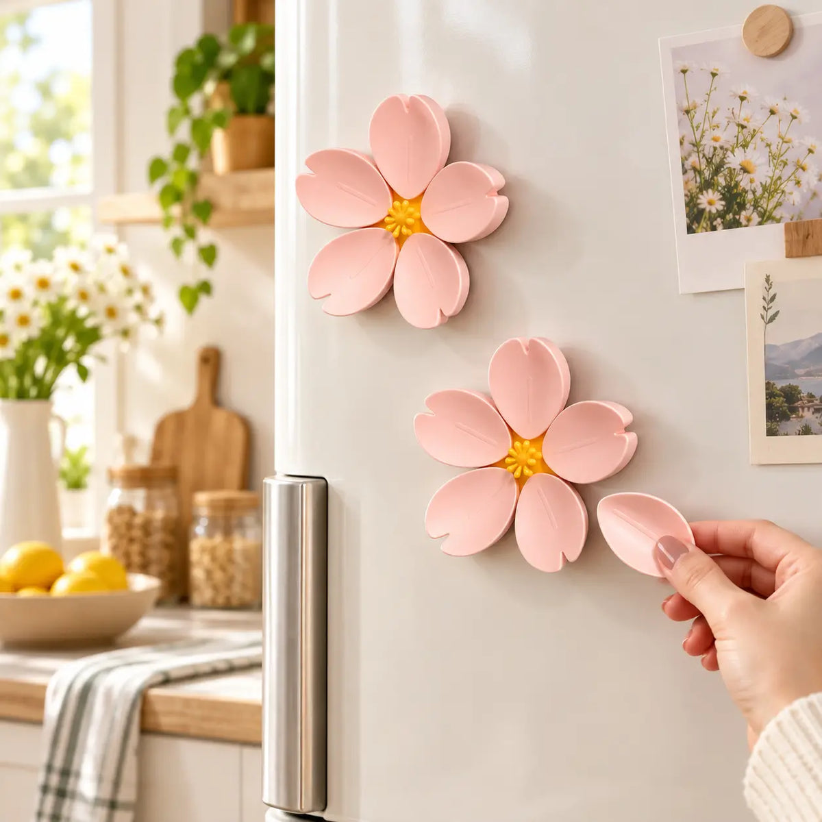 Cherry Blossom Magnetic Fridge Clips, Cute Flower Refrigerator Magnets & Snack Bag Sealing Clips, Reusable Kitchen Food Storage Clips for Home, Office & Fridge Decor