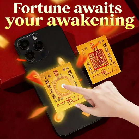 Pup CZ Ethnic Gold Foil Fortune Charm 2-Piece Plain Mobile Accessories Set - Wealth Card Smartphone Charm, Amulets, Mini Altar, Wealth Shield, Auspicious Housewarming Gift Decoration