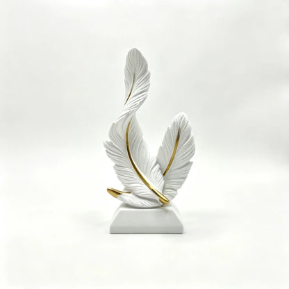 1pc Feather Resin Desktop Decor, Gold Texture Sculpture, Modern Luxury Home Decoration, Living Room Bedroom Office Ornament, Decor Figurine