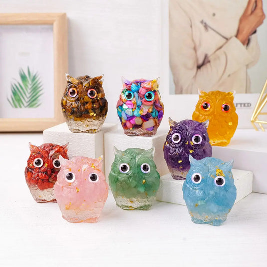Natural Crystal Stone Gravel Owl Figurine, 1 Count Handmade Resin Craft, Small Decorative Ornament for Home & Office & Gift Collection, Indoor Home Decoration, Living Room Decor, Ornaments Statues, Statue Figurines