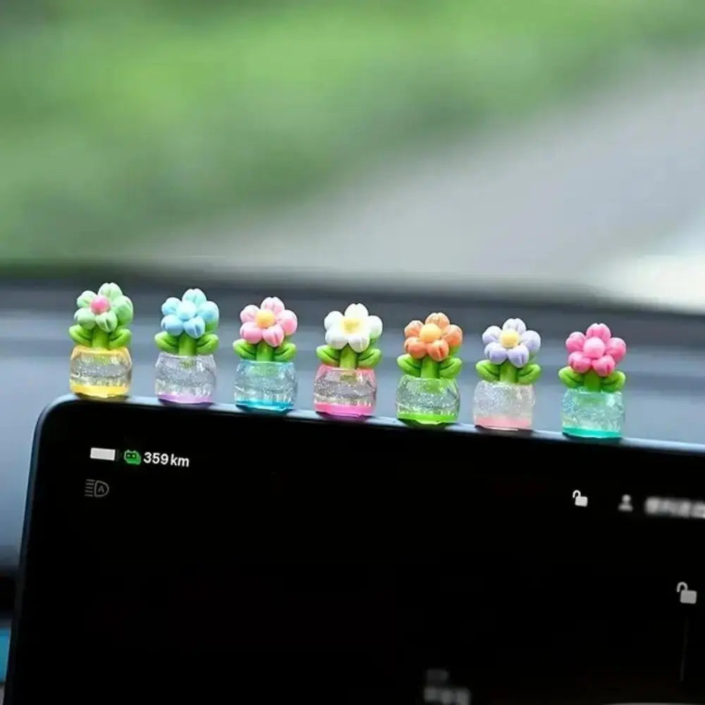 7pcs Mini Resin Flower Potted Plants Compact Realistic Decor Ornaments Small Desktop Figurines For Car Dashboard Office Desk Mother Gift Camping And Picnic Decoration.sohochic.