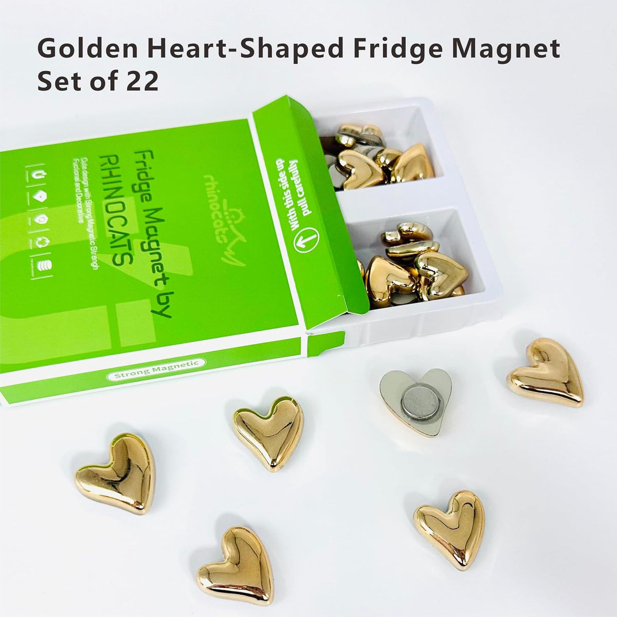 22Pcs Fridge Magnets,Cute Love Heart Decorative Magnets, Refrigerator Magnets for Whiteboard Cabinet Locker,Strong Holding Power,Gold