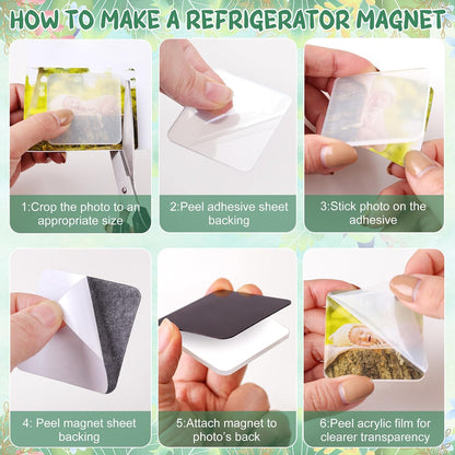20 Pcs DIY Fridge Magnet Kit - Square Clear Acrylic Magnetic Set with Adhesive Backing for Photo,Crafts,Office,Classroom,Cabinets,Kitchen,2 Inch