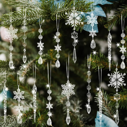 20PCS Christmas Tree Ornaments Acrylic Snowflake Icicle Crystal Ornaments