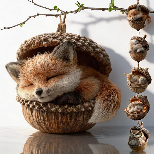 3D Forest Animal Acorn Ornaments, Woodland Christmas Decor with Realistic Animal Figures, Resin Hanging Ornaments for Christmas Tree, Home, Party Decor, Cozy Forest Theme Collection (Fox)