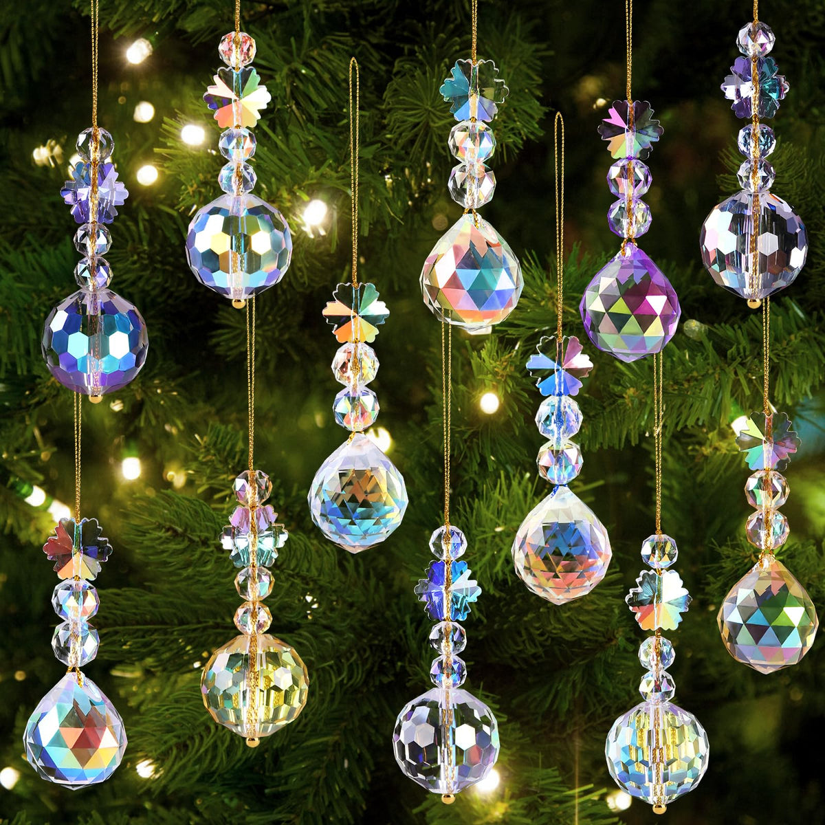 Crystal Ball Christmas Ornaments Iridescent Hanging Acrylic Decor for Tree