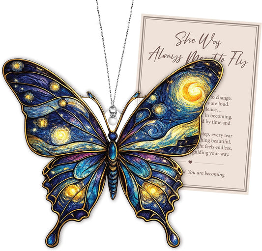 Butterfly Starry Night Christmas Ornaments 2026, Butterflies Suncatcher Ornament for Window Tree Decor, Christmas Decorations, Butterfly Gifts for Women, Unique Holiday Fantasy Gifts