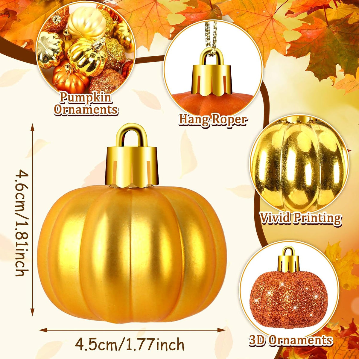 JULMELON 24 Pcs Fall Pumpkin Tree Ornaments 3D Cute Hanging Decorations