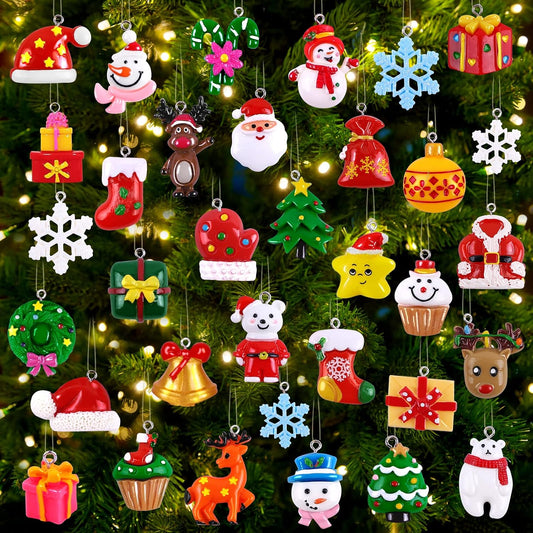 JOICEE 40PCS Mini Christmas Tree Hanging Ornaments Tiny Resin Decorations