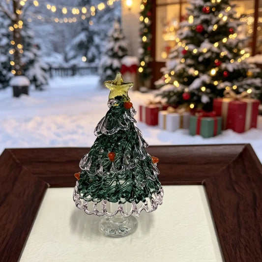 Glass Christmas tree ornament, handcrafted glass art, 3.35 inches tall, cute Christmas gift.