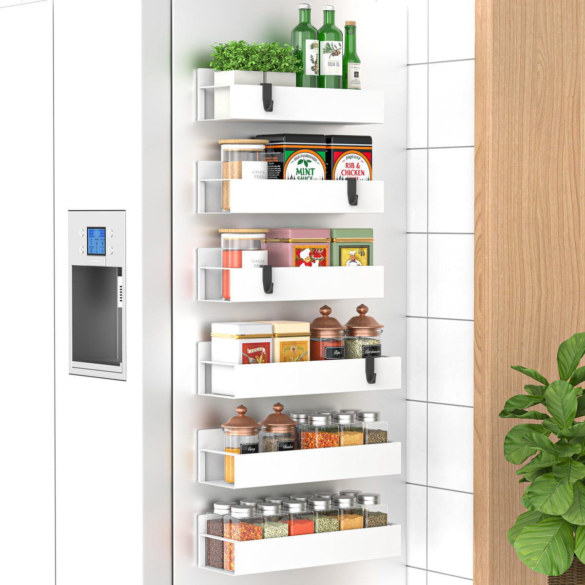 HuggieGems Metal Magnetic Spice Rack for Refrigerator Black, 4 Pack