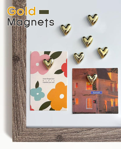 18 Pcs Cute Heart Decorative Magnets，Gold Fridge Magnets，Home Kitchen Magnets Set Decorative for Office Whiteboards (18 Pcs - Gold)
