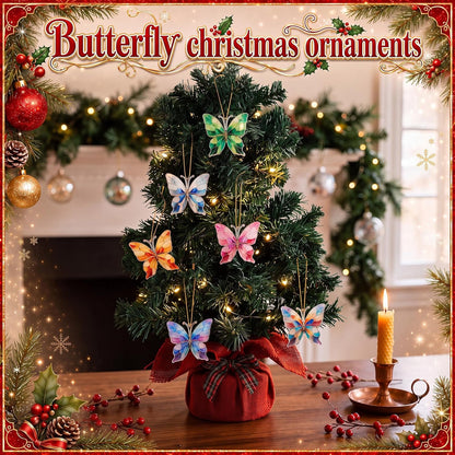 Fuutreo 12 Pcs Stained Glass Butterfly Ornament with String, Butterfly