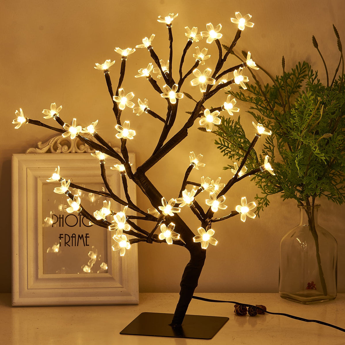 PEIDUO Artificial Tree for Christmas Decorations, 2FT Birch Tree with LED Lights, Warm White Fairy Lights Spirit Tree Lamp for Home Indoor Tabletop Centerpiece, Battery Powered, Timer