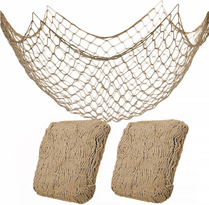 2 Pack Fish Net Decorations for Party, Natural Cotton Hawaiian Table Runner Party Fishing Net Decorative, Nautical Themed Cotton Fishnet Under The Sea Pirate Ocean Beach Decor