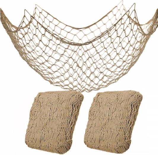 2 Pack Fish Net Decorations for Party, Natural Cotton Hawaiian Table Runner Party Fishing Net Decorative, Nautical Themed Cotton Fishnet Under The Sea Pirate Ocean Beach Decor