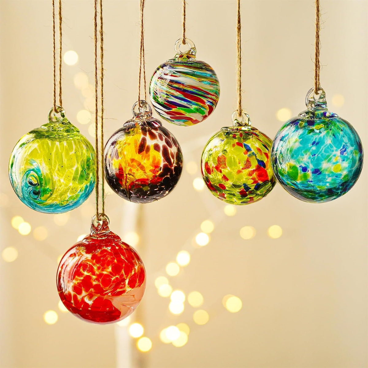 6Pcs Hand-Blown Glass Ornament Balls 2.3'' Hanging Witches Ball Gazing Ball
