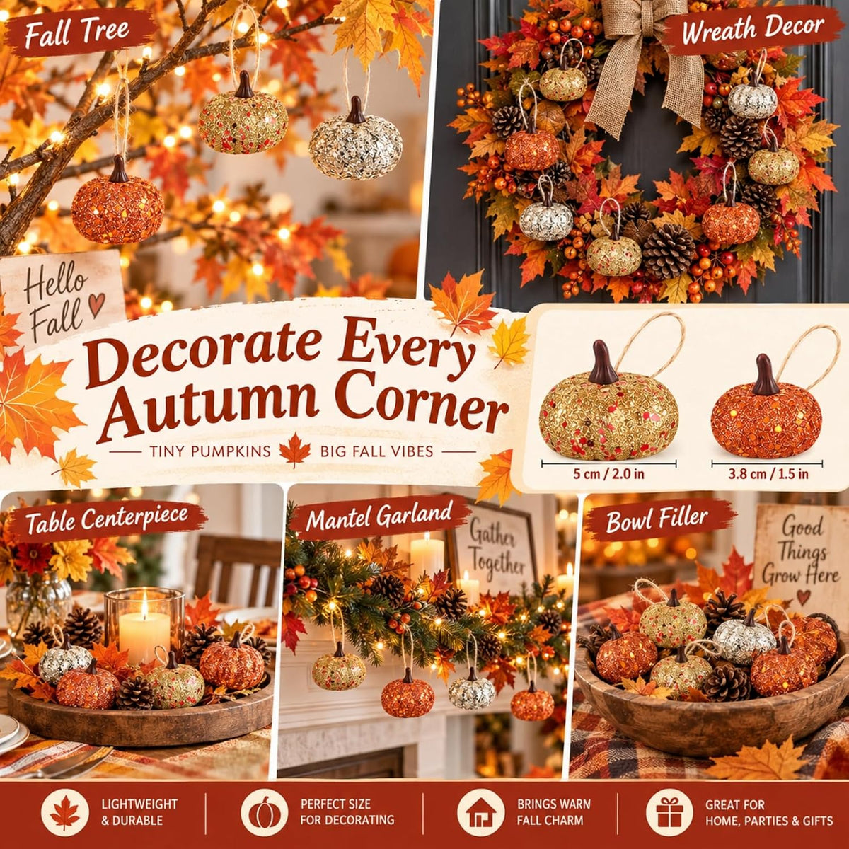 Syhood 24 Pcs Mini Pumpkin Hanging Balls Thanksgiving Fall Tree Ornaments